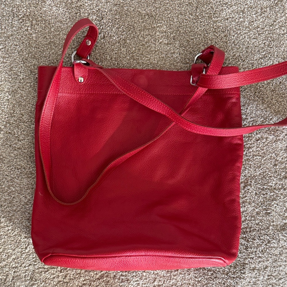 Elegant Red Leather Tote Bag